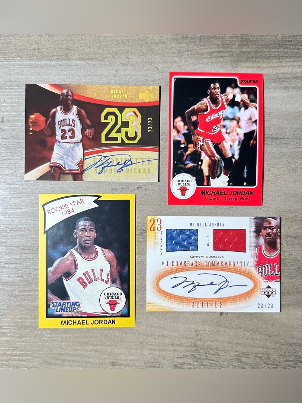 Michael Jordan Signed Lot of (4) Fleer Upper Deck Novelty Cards. Chicago Bulls.
